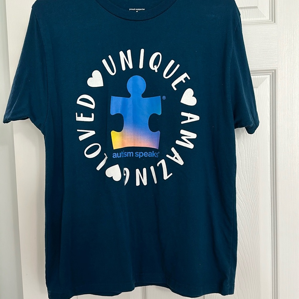 Medium Dark Blue Autism Speaks T-Shirt “Unique, Amazing, Loved”